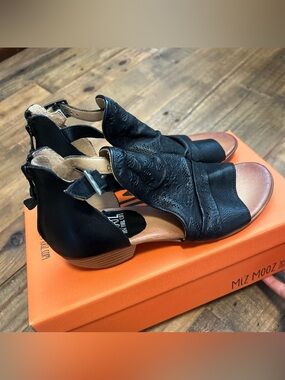 Miz Mooz Leather Heeled Sandals Corra Black Womens 38 eu 7.5-8 US